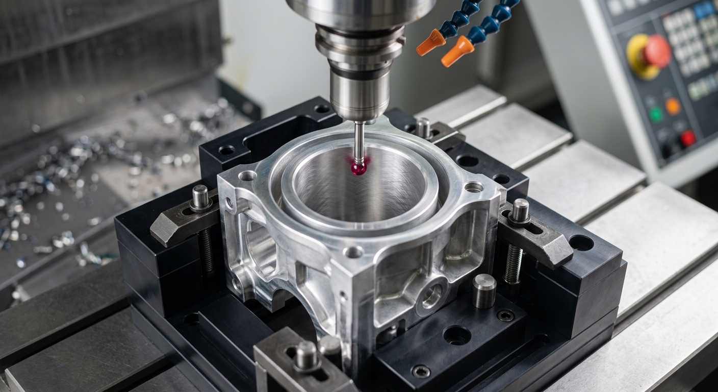 Touch probe stylus tip making contact with inner bore wall