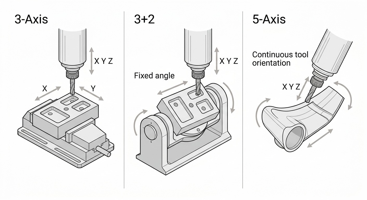 3 axis, 3+2 and 5 axis CNC machining
