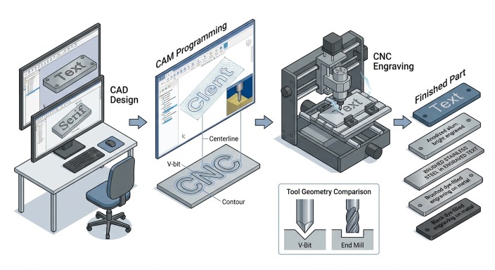 CAD to finished CNC text milling workflow