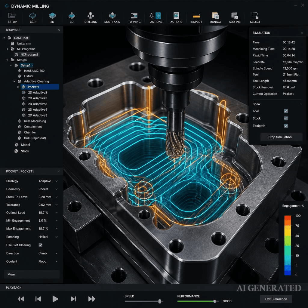 CAM simulation of adaptive toolpaths for milling