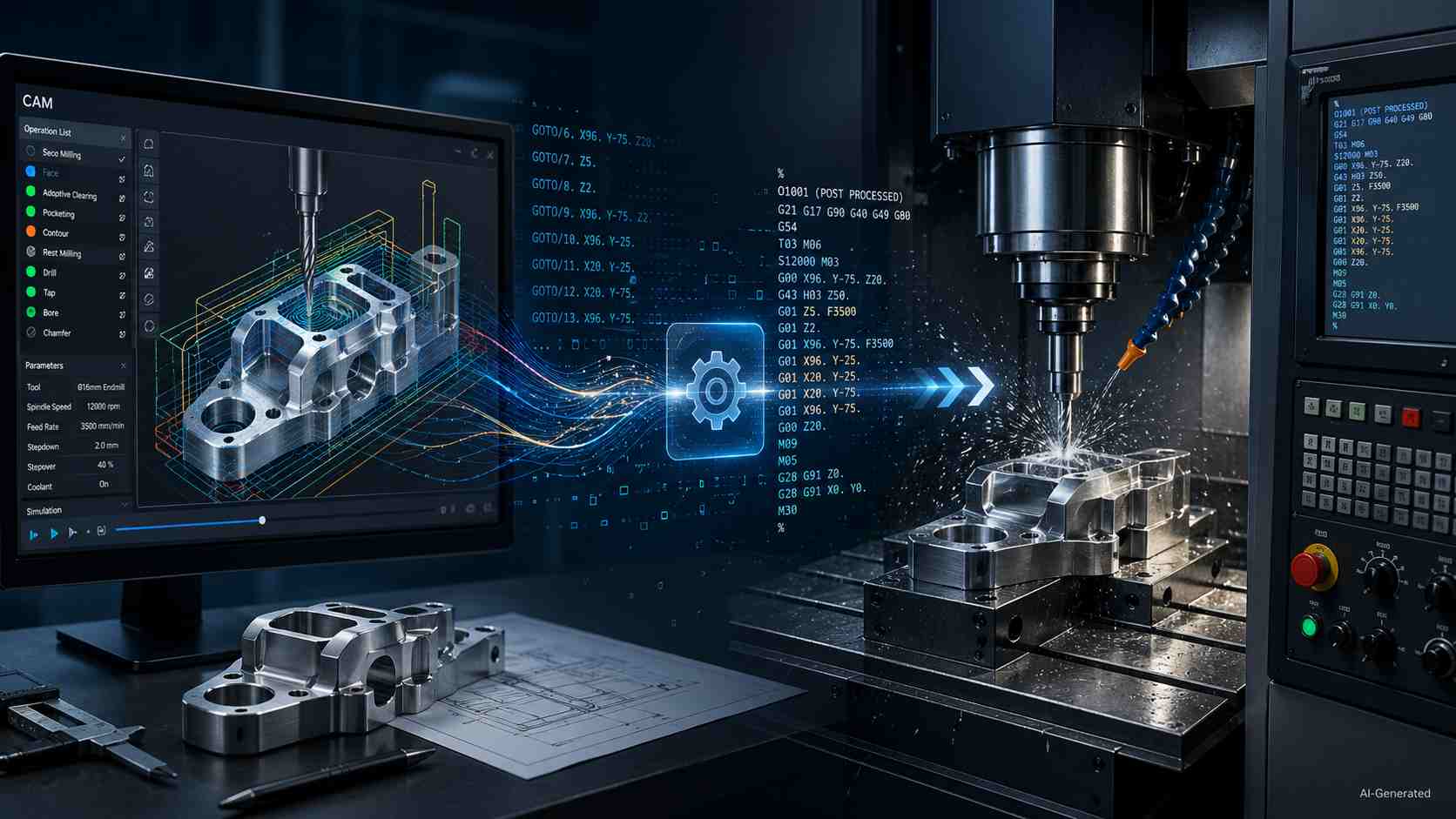 CAM toolpath to CNC G code workflow