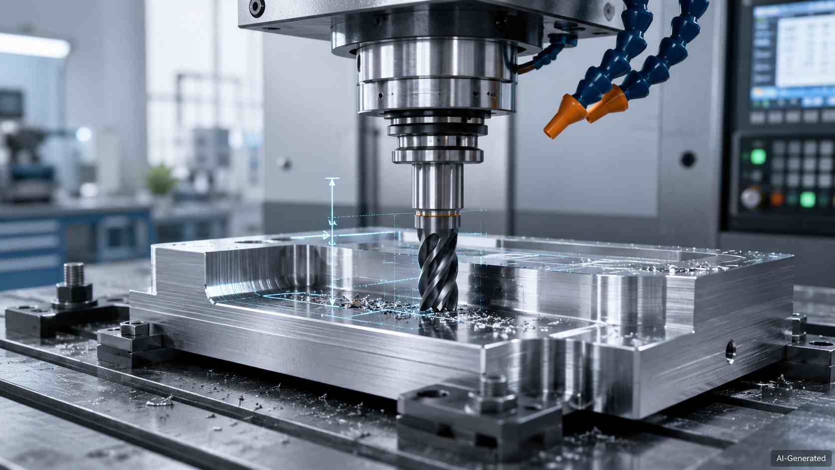 CNC milling tool showing depth of cut on metal part