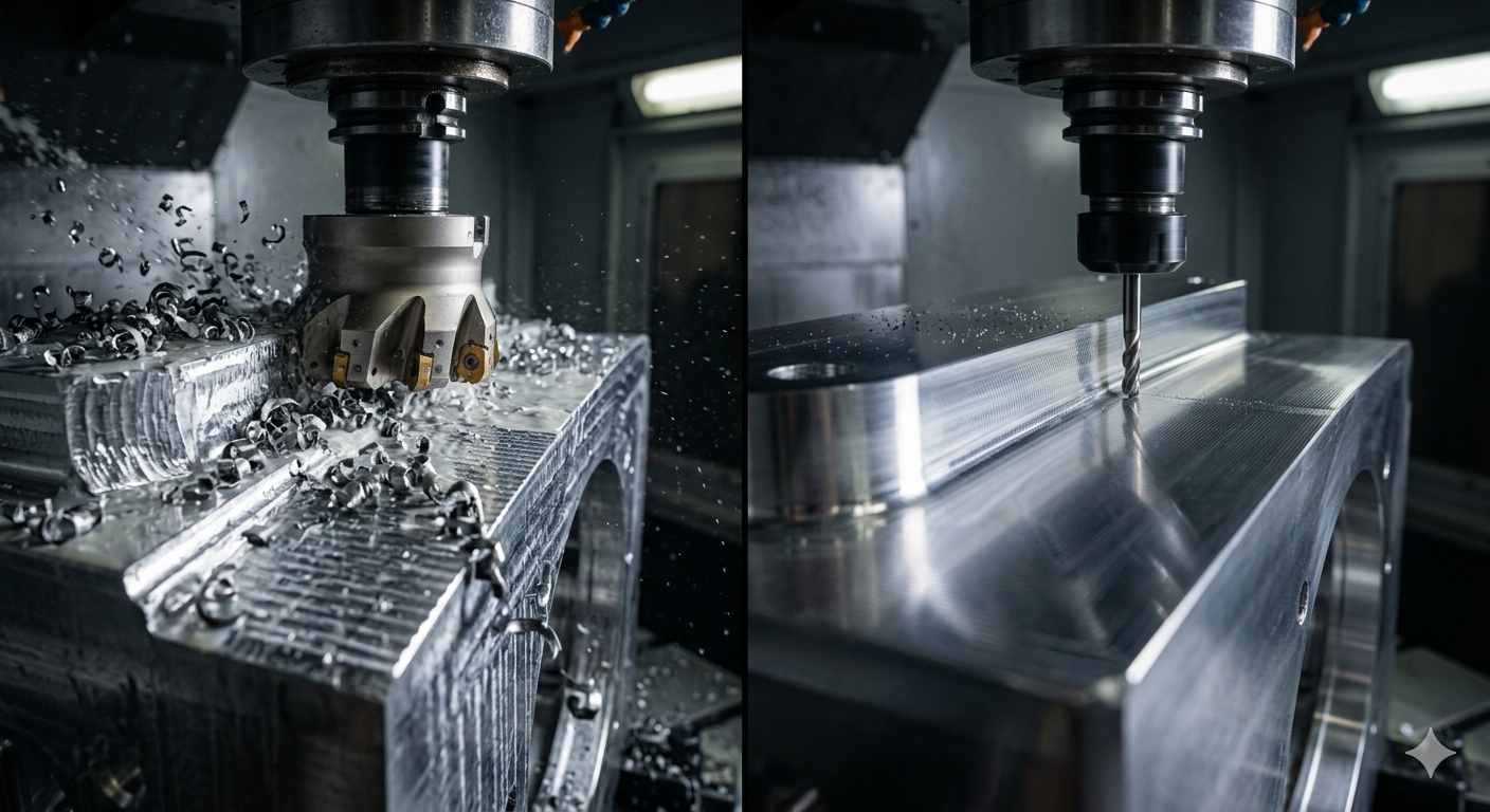 CNC roughing operation and precision finishing pass