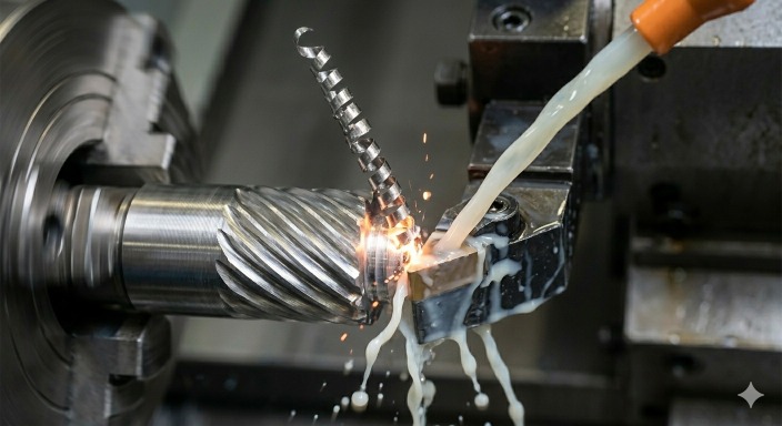 Chip formation with cutting fluid flow