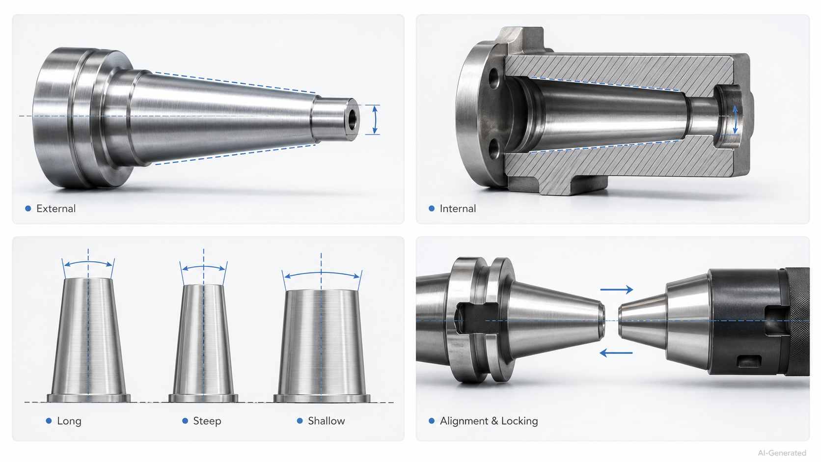 Common CNC taper forms and mating features