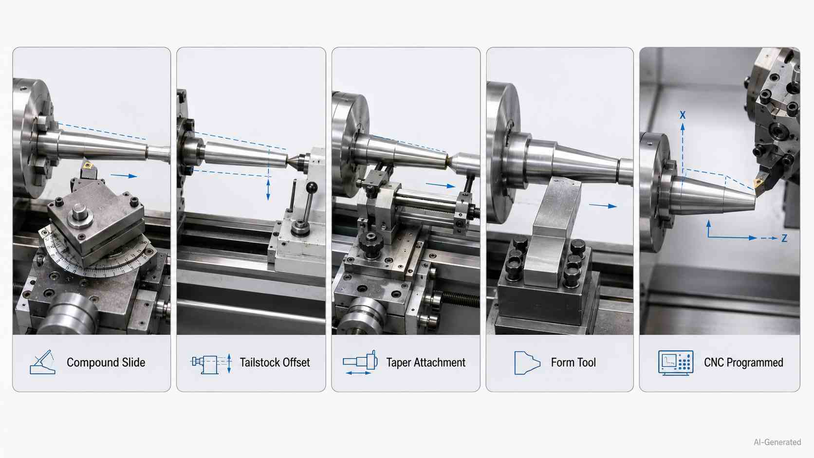 Common taper turning methods on a lathe
