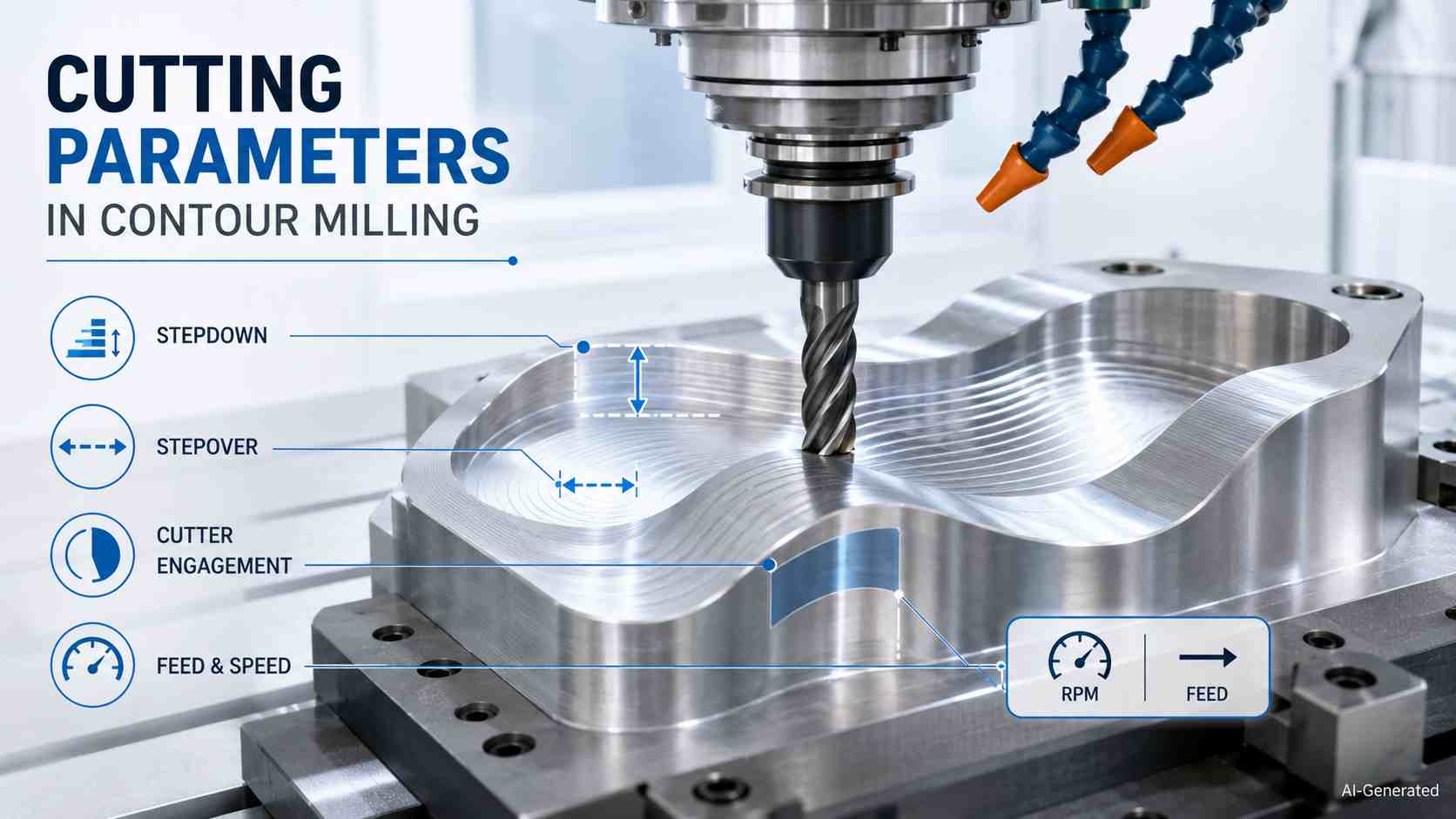 Contour milling cutting parameters and tool engagement