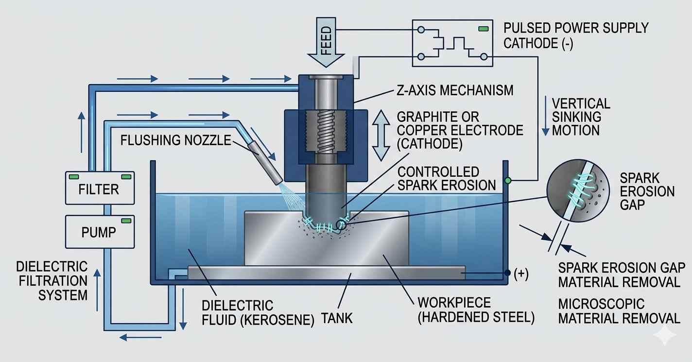 Diagram of Sinker EDM working