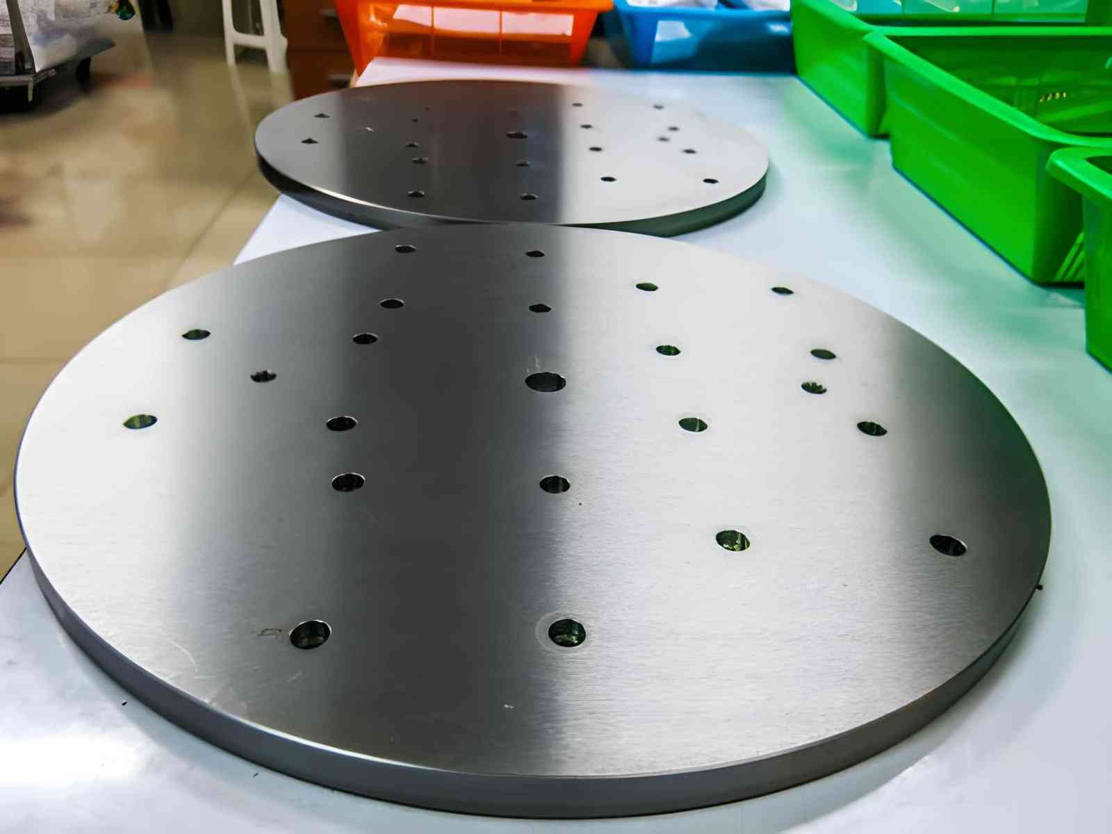Drilled steel plate with holes