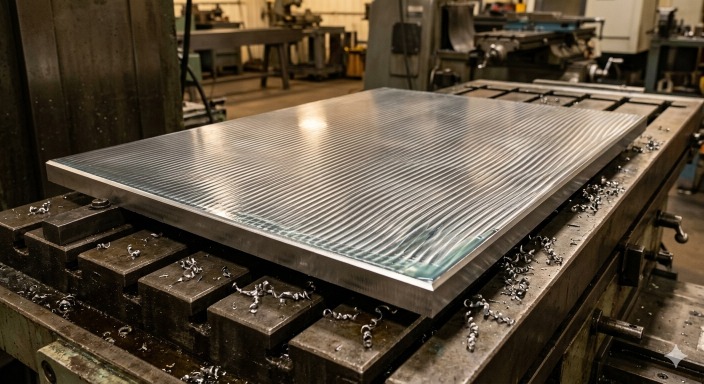 Large flat steel base plate freshly machined