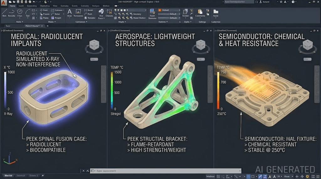 Machined PEEK medical implants and aerospace components