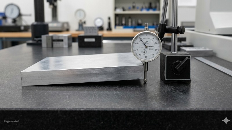 Machined metal plate flatness inspection on surface plate