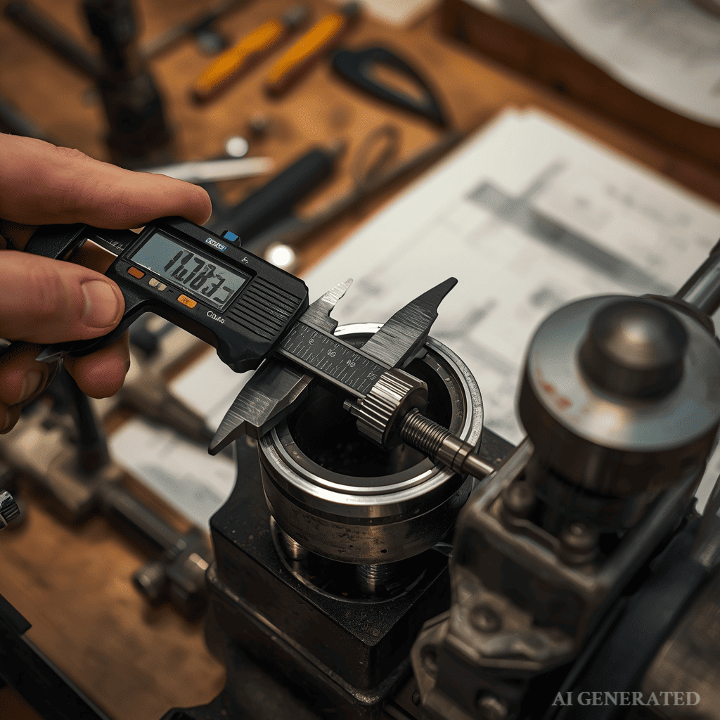 Measuring turned metal part with calipers