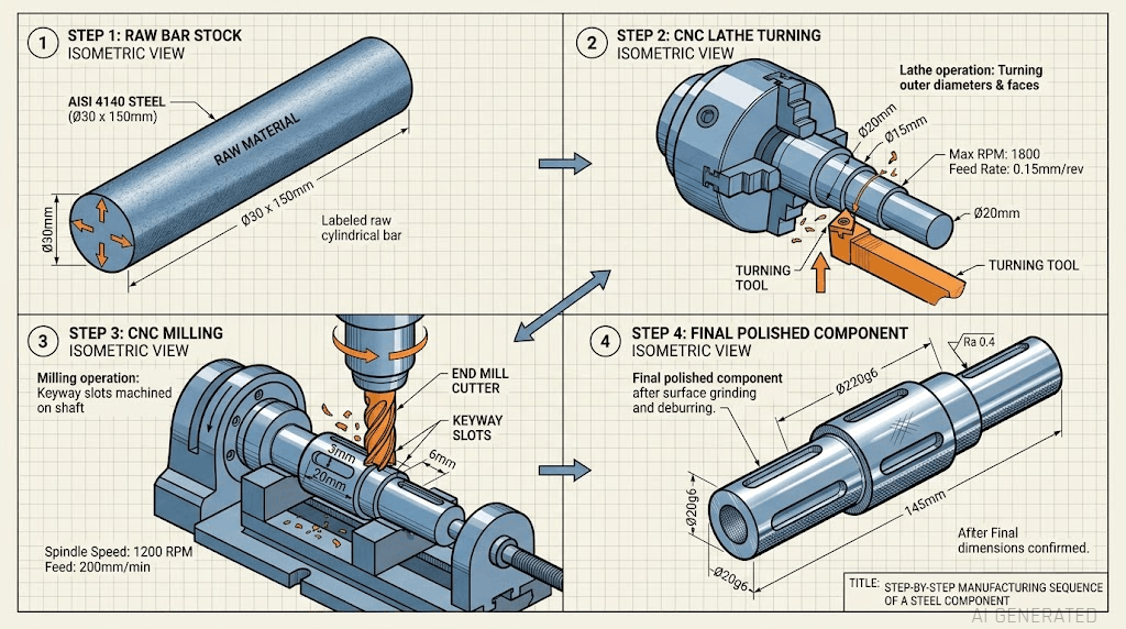 Multi process CNC manufacturing workflow on an actual part