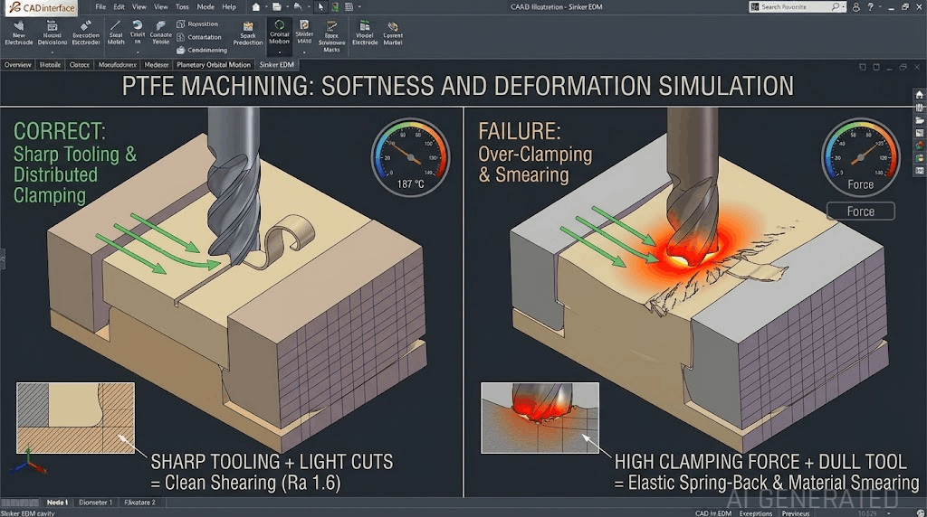 PTFE material deformation and clamping distortion diagram