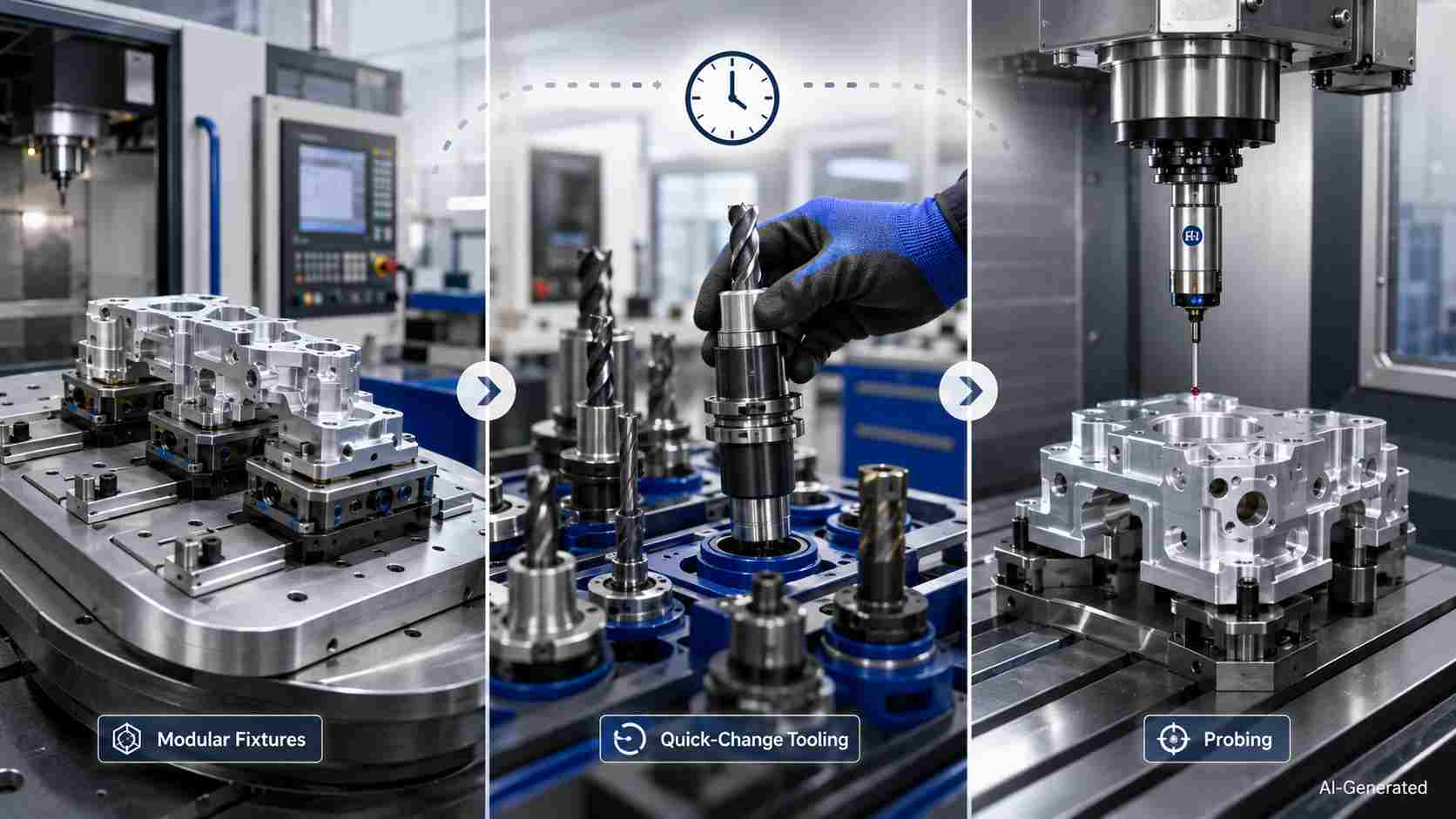 Reducing CNC setup time with fixtures, tools, and probing