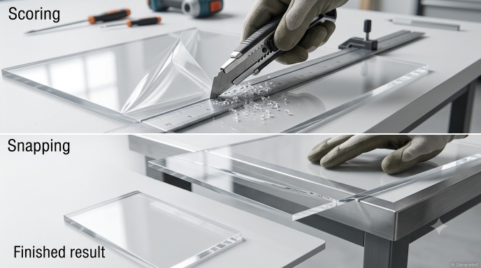 Scoring plexiglass with utility knife