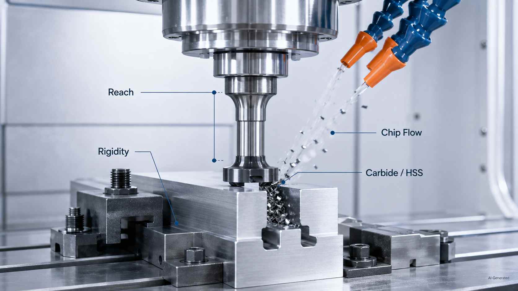 T slot cutter stability with chip flow and coolant