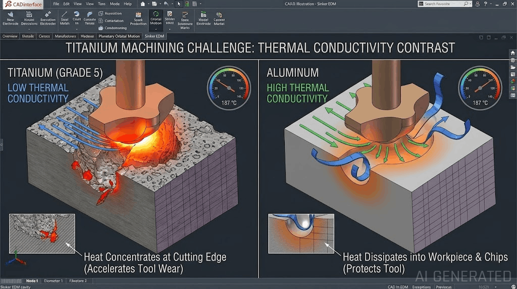 Thermal heat buildup diagram at titanium cutting edge