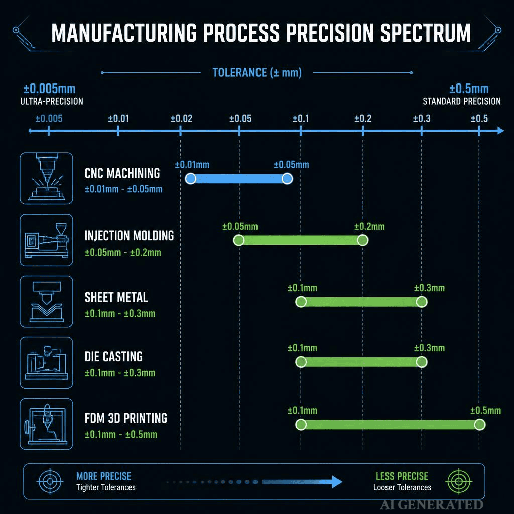 Tolerance ranges by manufacturing process