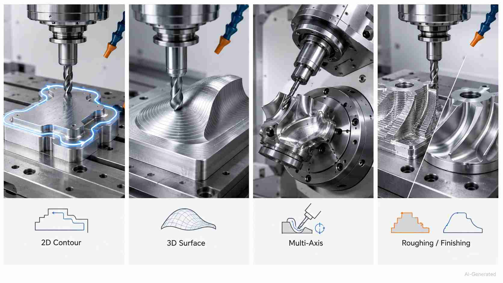 Types of contour milling operations in CNC machining