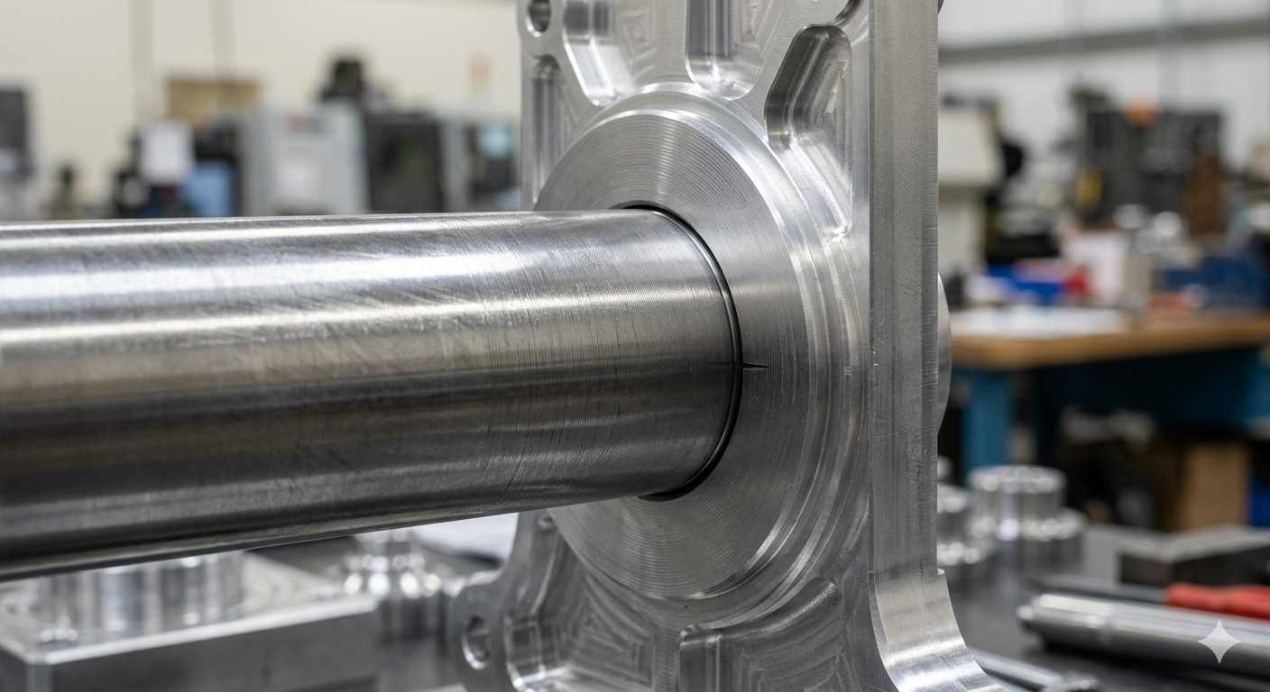 a machined shaft sliding into an aluminum housing bore