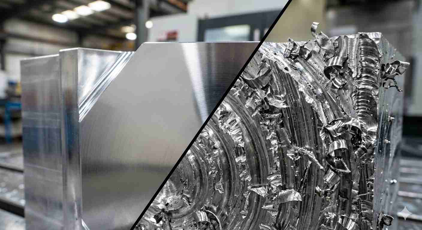 comparison of rough and finished CNC milled metal surfaces