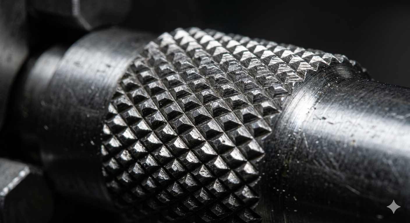 diamond knurl pattern on cylindrical metal part