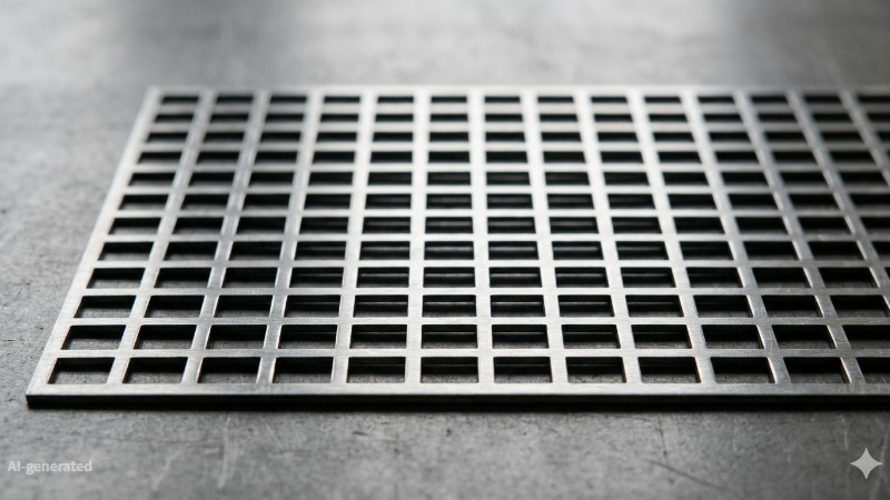 metal mesh sheet showing precise grid structure