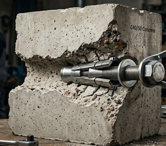Cutaway view of an anchor fastener in concrete