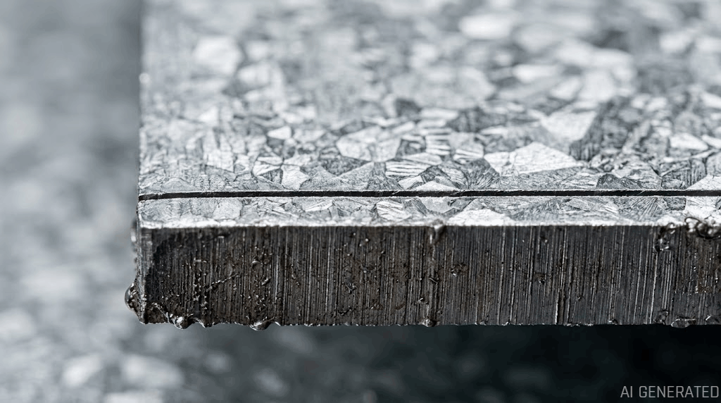 Exposed bare steel edge on a laser cut galvanized sheet