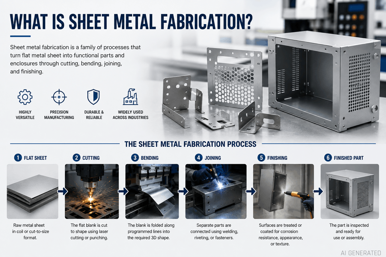 Flat metal sheet stock formed into a 3D metal enclosure
