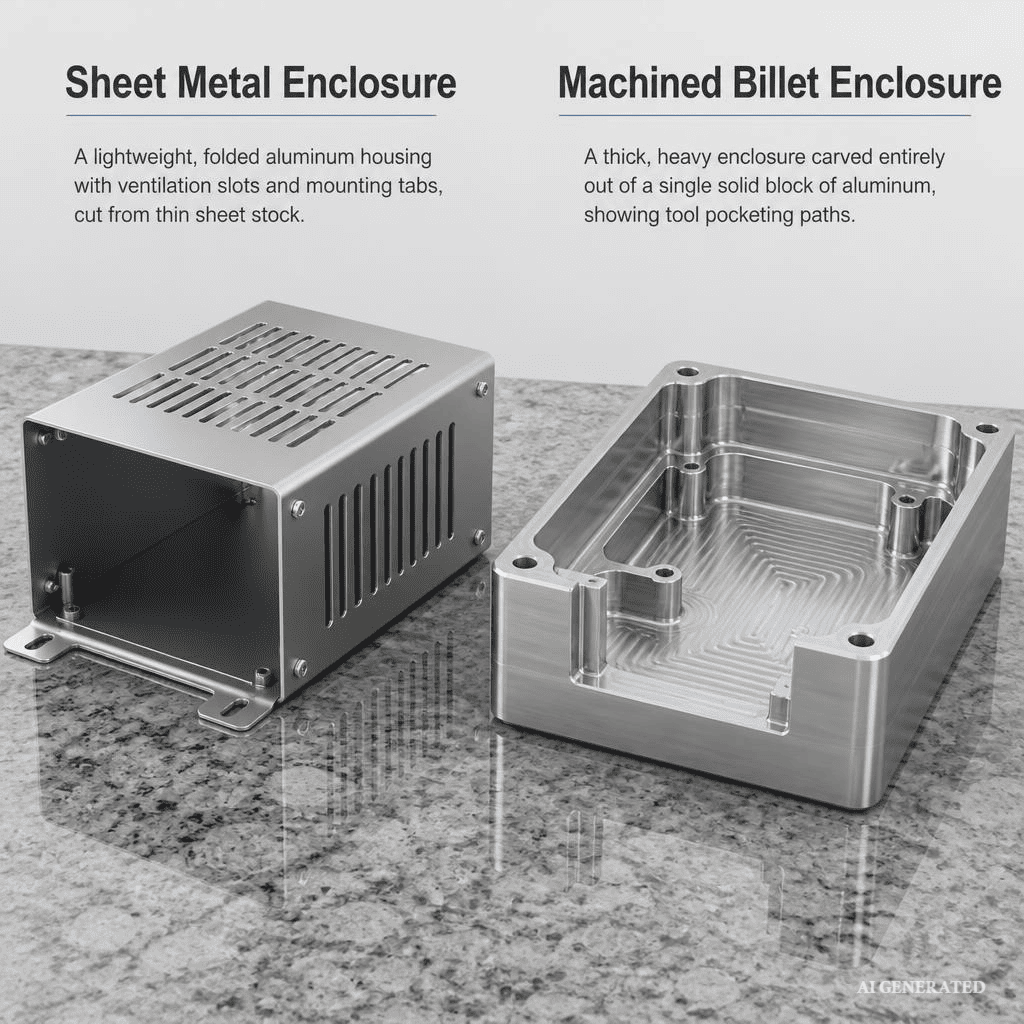 Folded sheet metal enclosure with cutouts