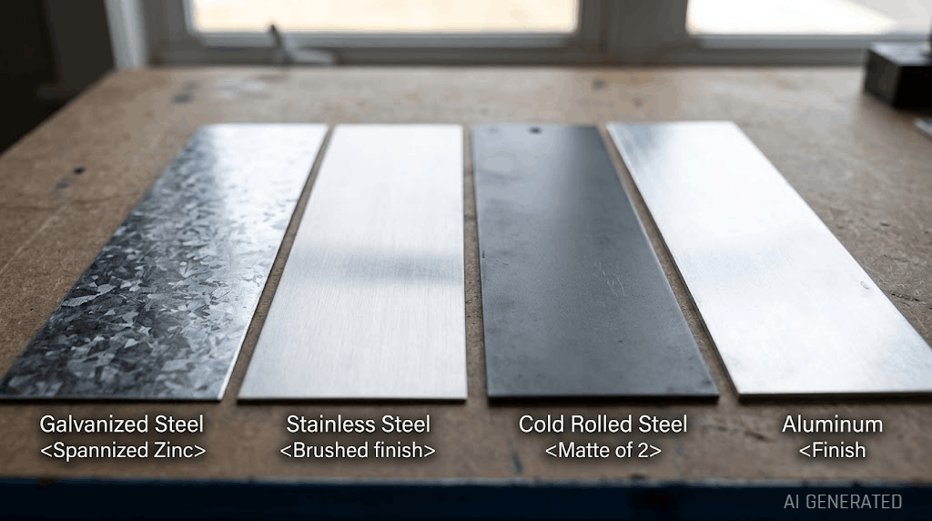 Galvanized steel, stainless steel, & aluminum sheet samples