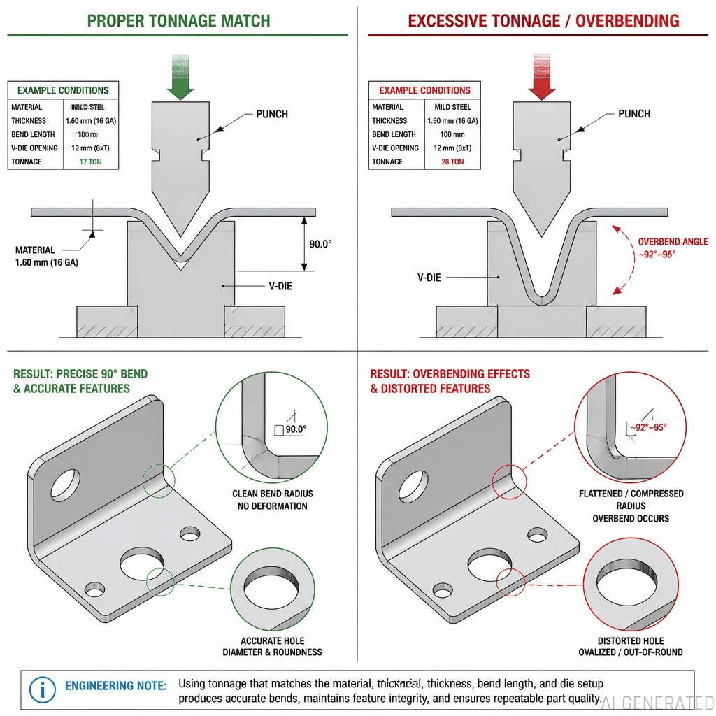 Press brake tonnage matching diagram vs excessive force
