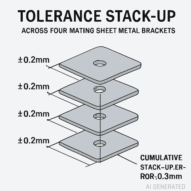 Tolerance stack up diagram for multi part metal assembly