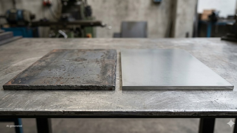 comparison with hot rolled steel rough surface and cold roll