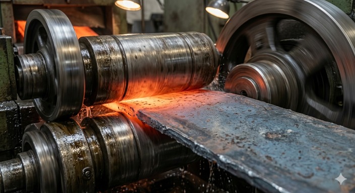 steel rolling process showing temperature difference