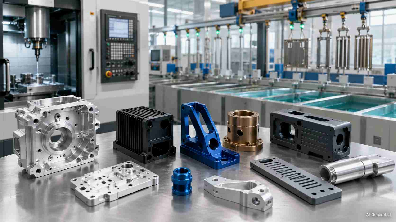 Anodized CNC aluminum parts in production line