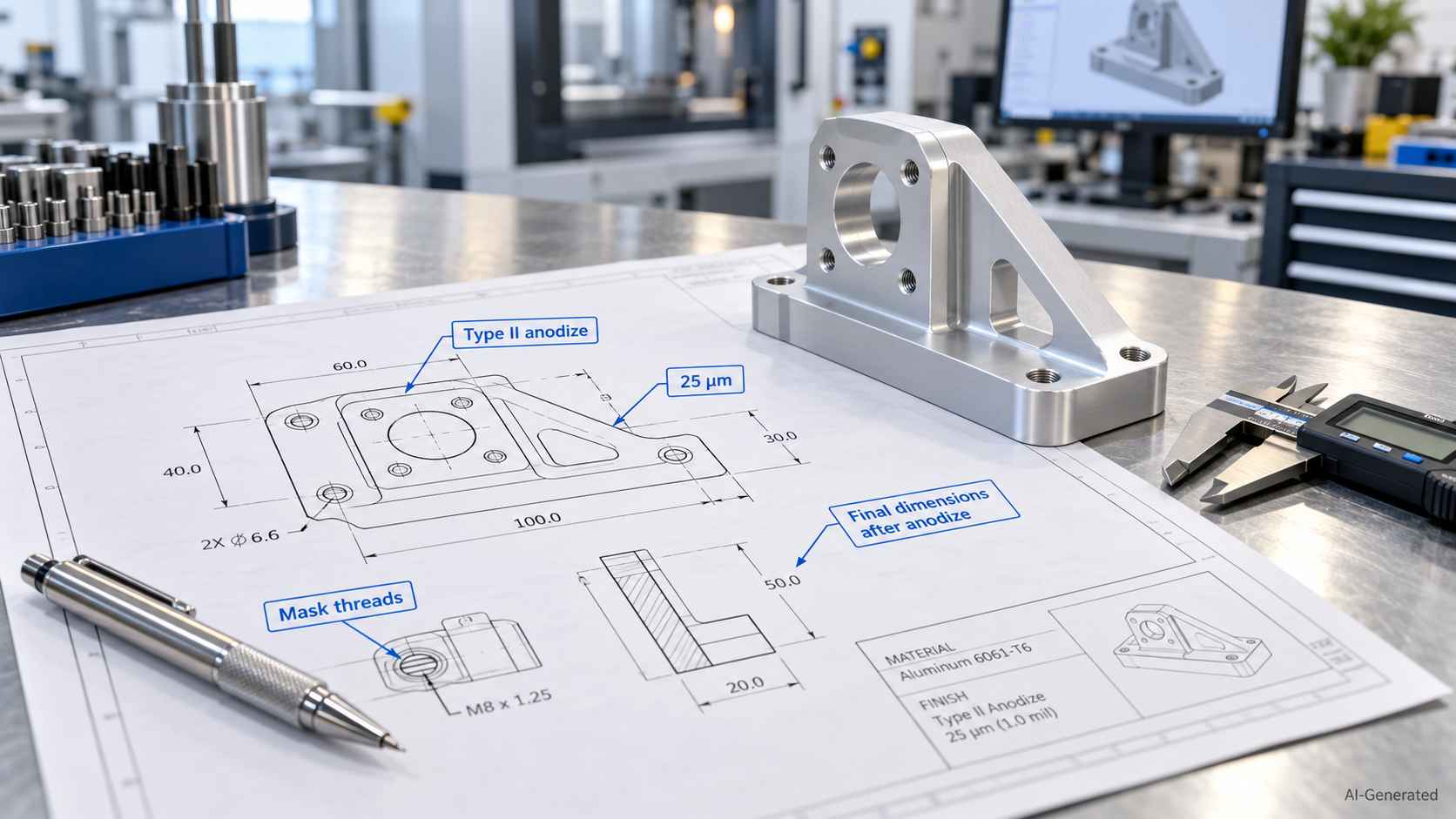 CNC drawing with anodizing thickness specifications