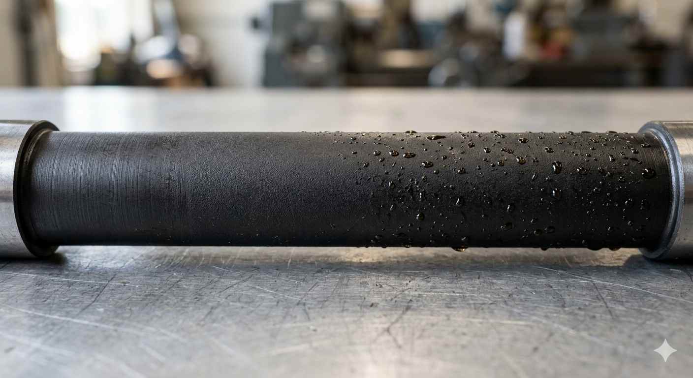 Close up of a black oxide coated steel shaft
