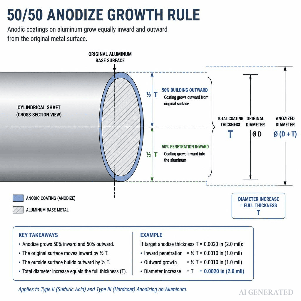 Diagram of 50 50 anodize coating growth