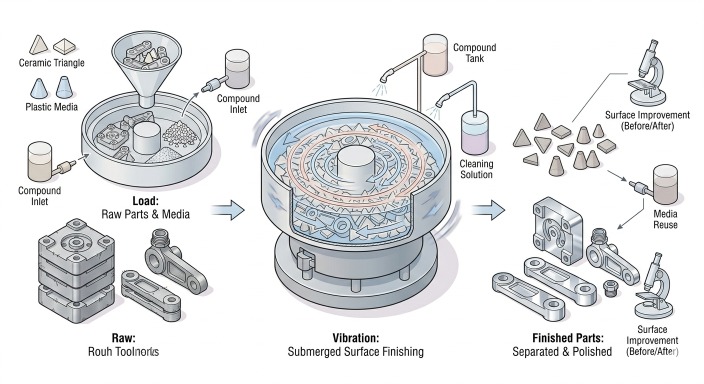 Diagram of Vibratory Finishing Process