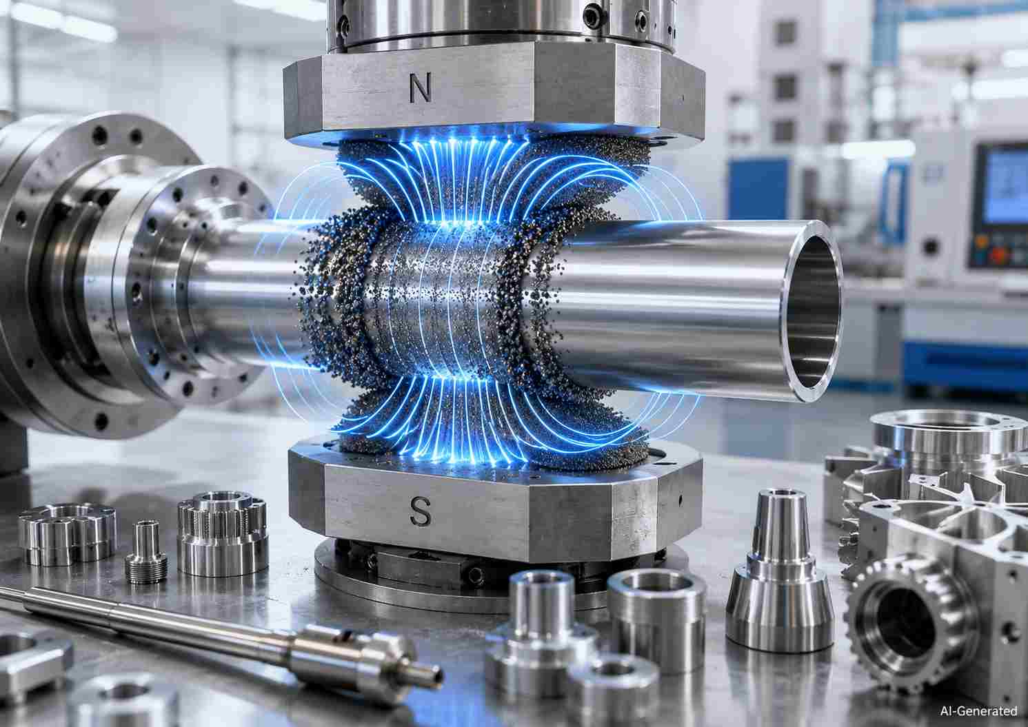 Magnetic abrasive finishing of precision metal tube