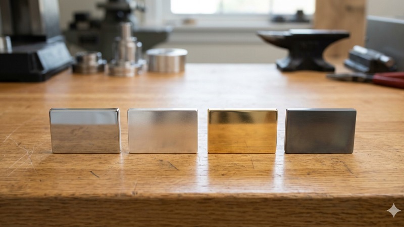 Polished metal finish samples