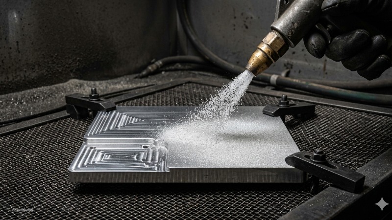 abrasive blasting on CNC aluminum part