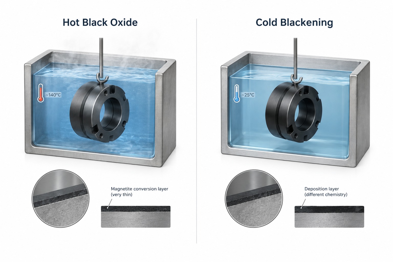 comparison of black metal finishes on machined parts