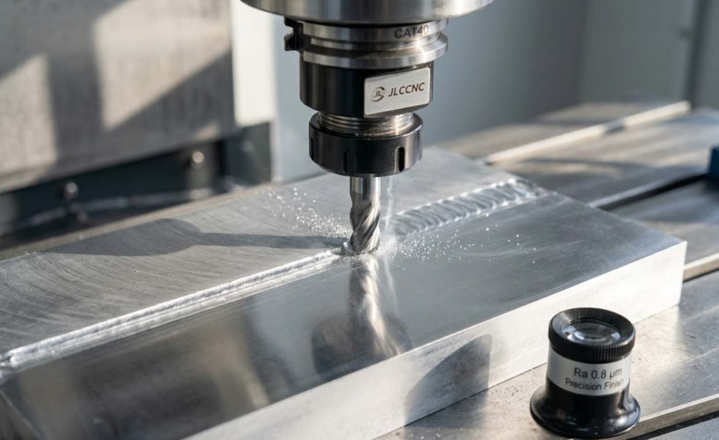 CNC end mill machining an aluminum surface