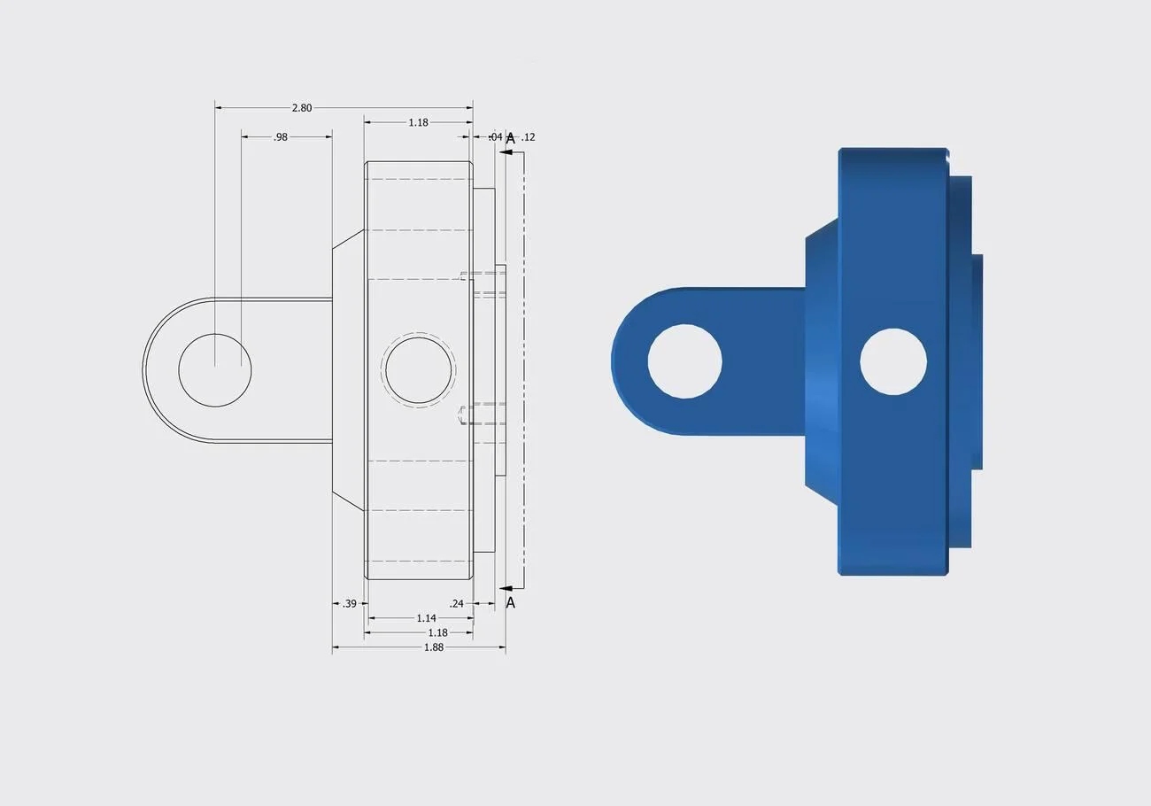 Bracket part drawing with engineering dimensions