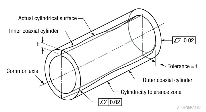 Cylindricity GD&T tolerance zone diagram